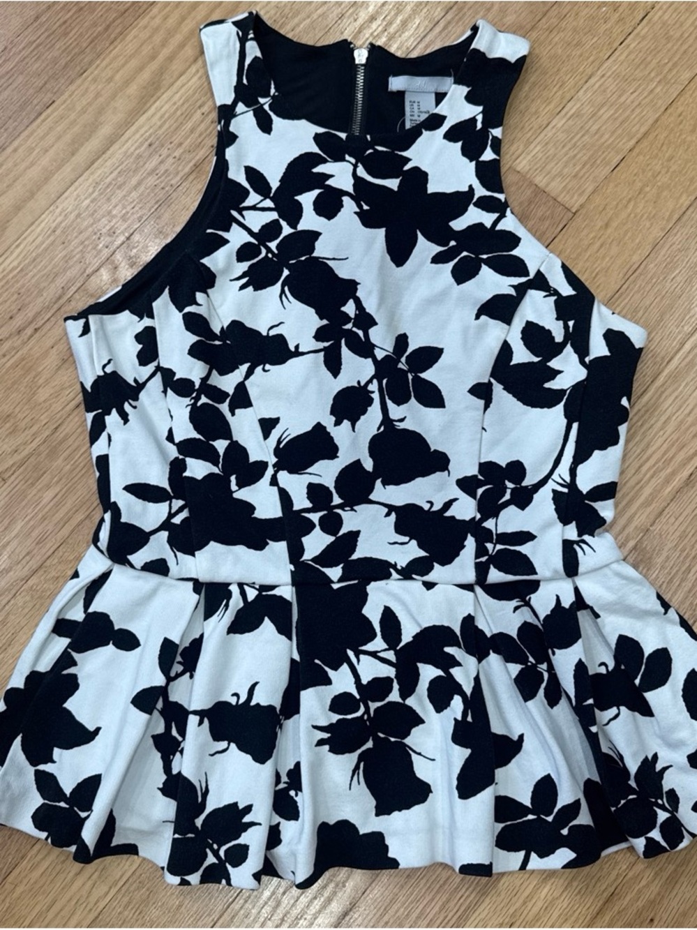 H&M Black and White Floral Peplum Blouse